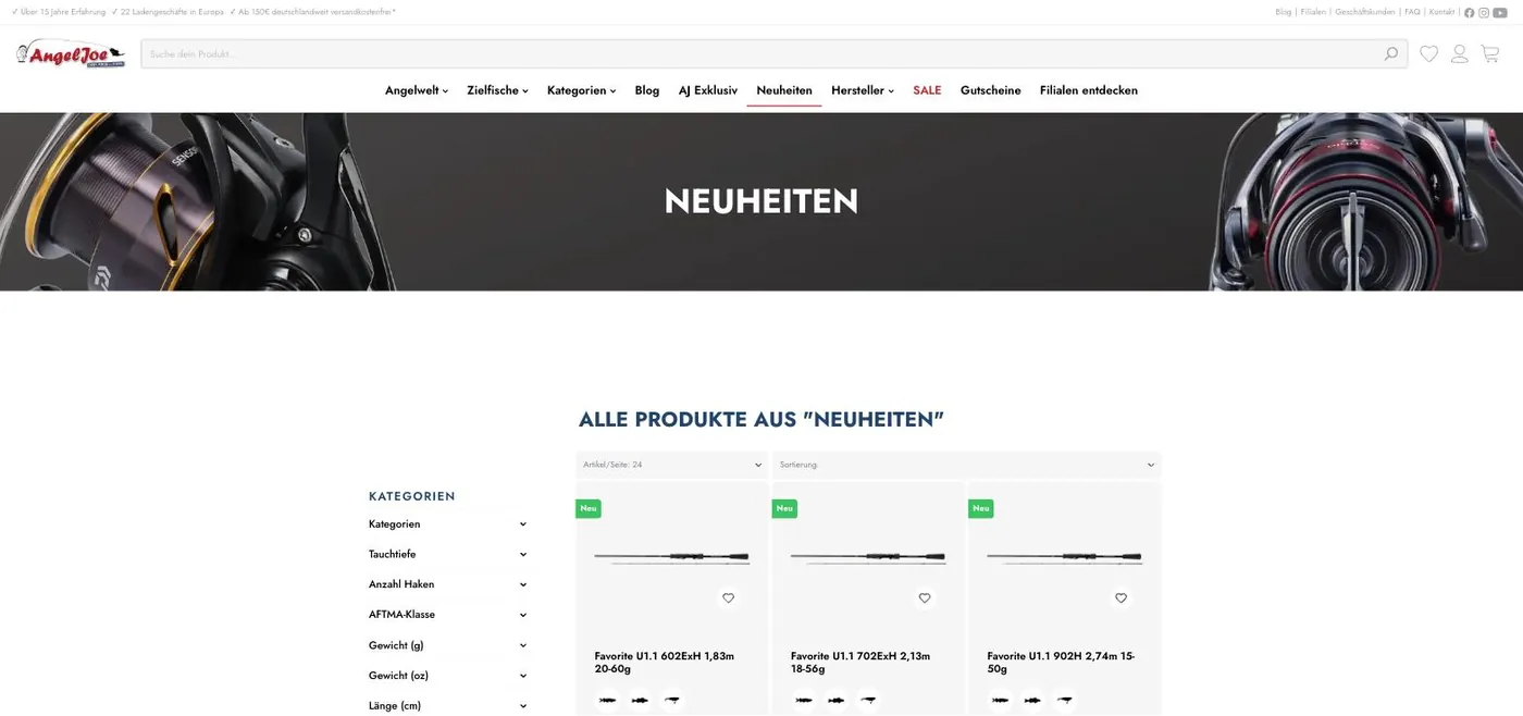 Kategorieseite mit Filterlogik im neuen Angeljoe-Shop