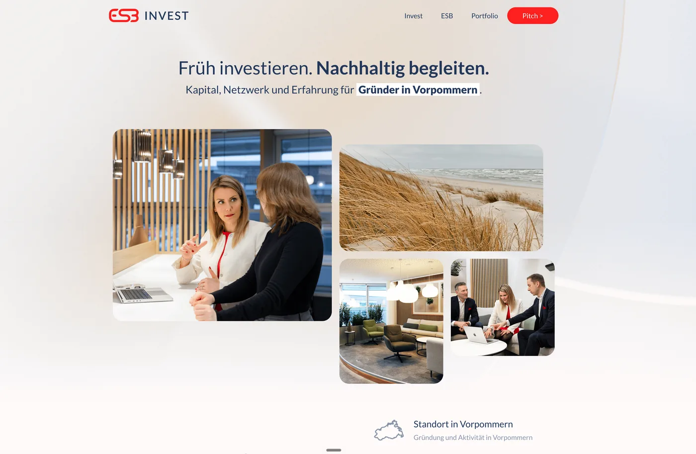 Startseite von esb.vc mit klarem Investment-Claim
