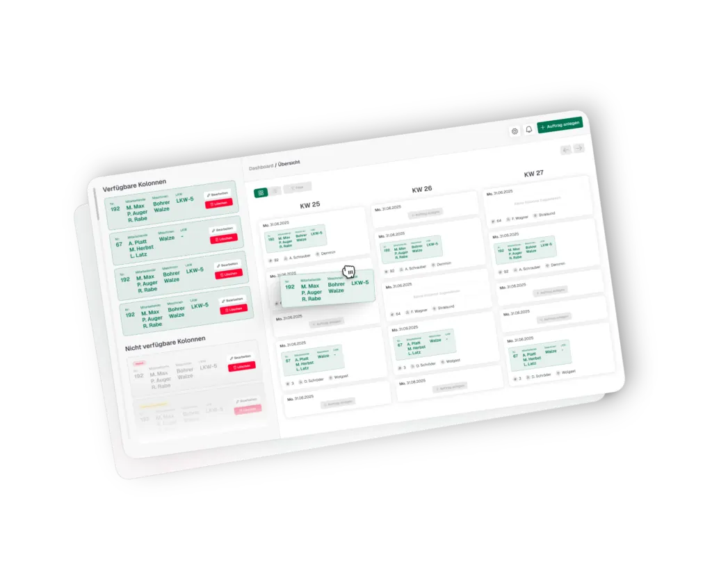 Individuelles Portal zur Kolonnenplanung