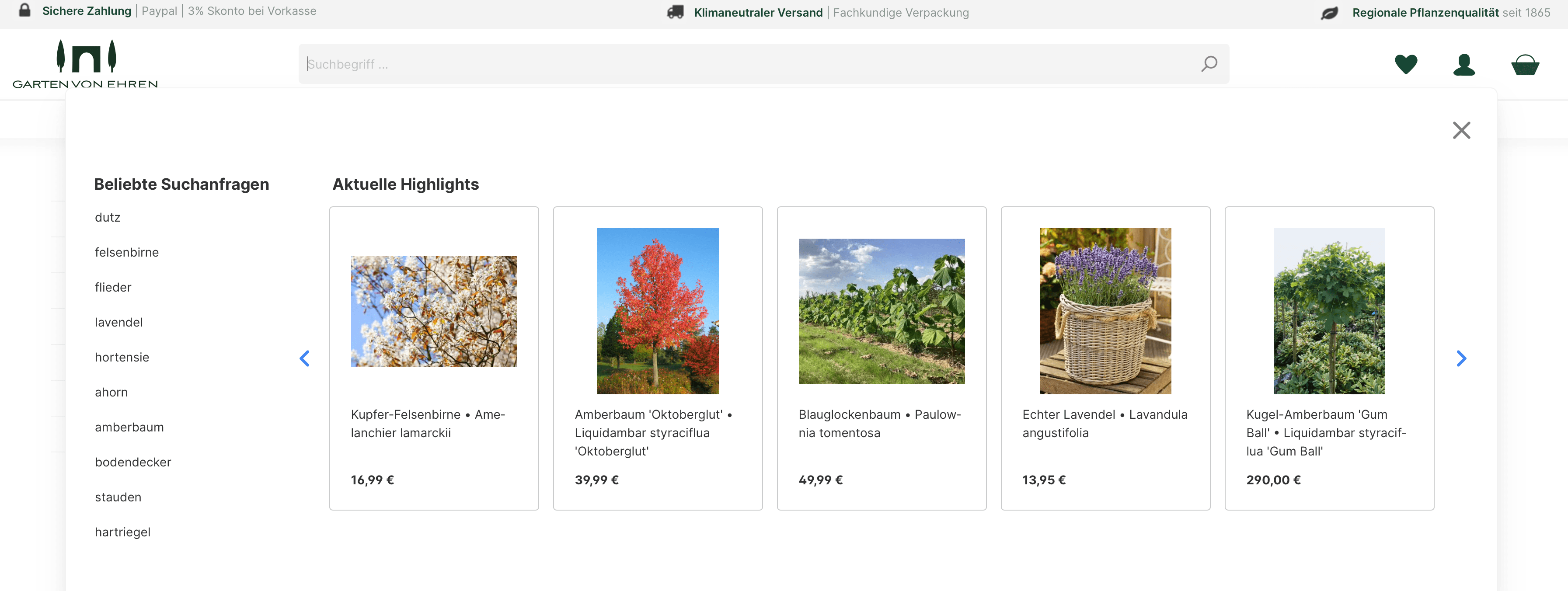 Garten von Ehren Suche